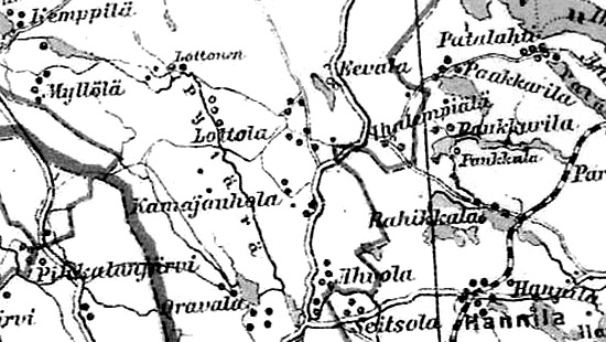 Деревни Лоттола и Камаяухола на финской карте 1923 года