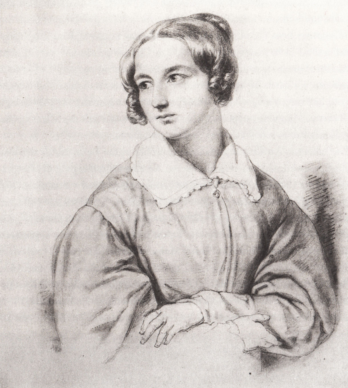 A hand-drawn portrait of Luise Hensel.