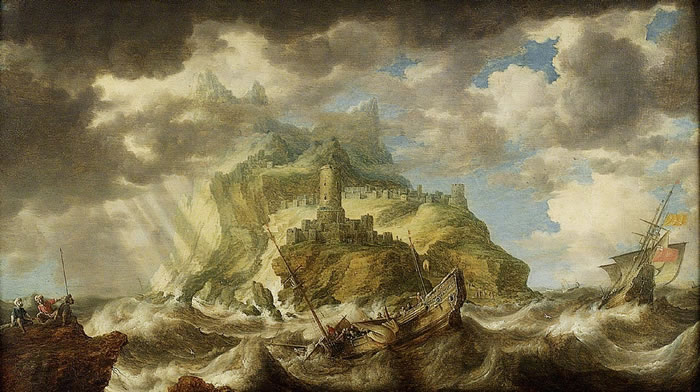 File:Bonaventura Peeters - A Dismasted Ship in a Rough Sea.jpg