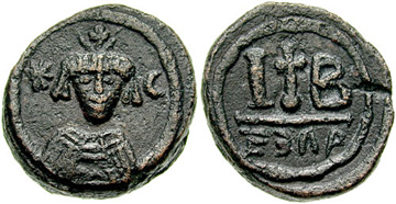 Byzantine-style coinage struck in Alexandria imitating Khosrow II.