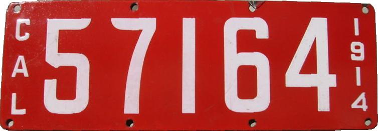 File:1914 California passenger license plate - Number 57164.jpg