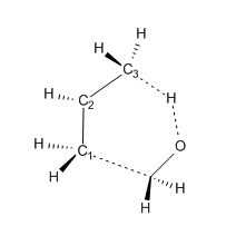Figure 3.Estructura del estado de transición 3-21G de la reacción eno entre el propeno y el formaldehído.