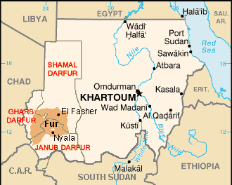 Furfolkets primære bosættelsesområde i Sudan