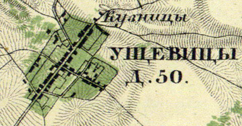 Деревня Ущевицы на карте 1860 года