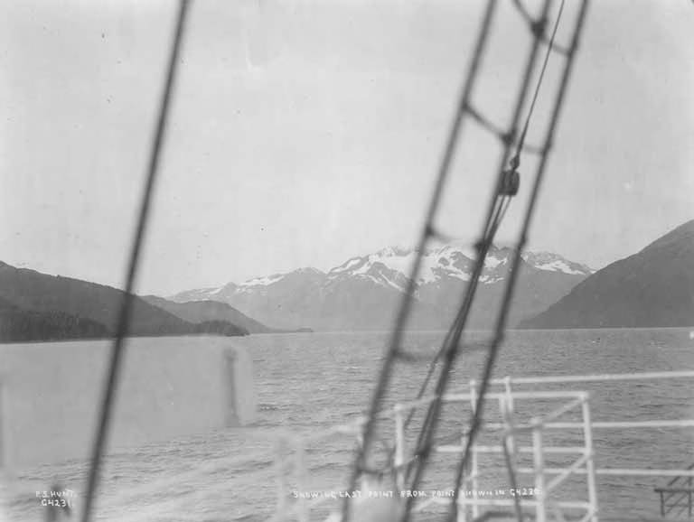 File:Portage Bay, Alaska on Prince William Sound seen from sailboat deck, bow of boat in foreground, between 1909 and 1919 (AL+CA 5510).jpg