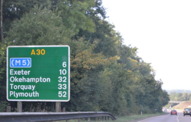 File:Sign, A30 - geograph.org.uk - 4757297.jpg
