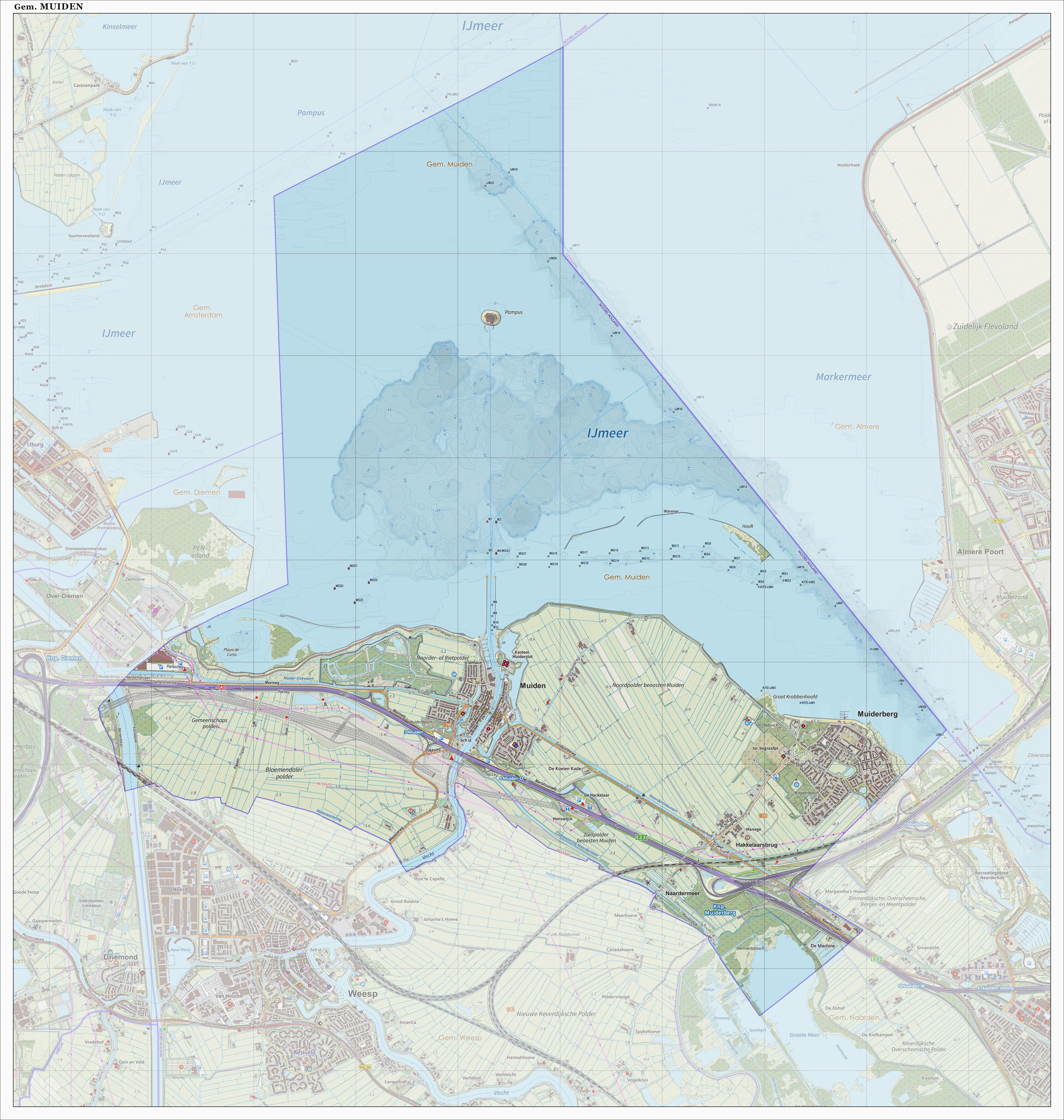 Map of the former municipality of Muiden, June 2015