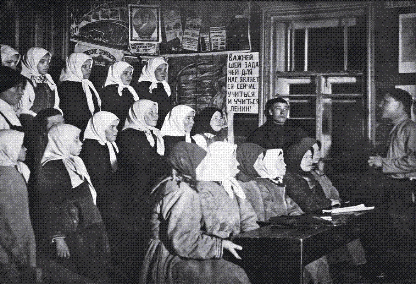 Peasants learning to read and write. 1930s.