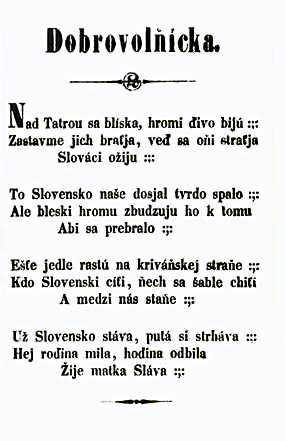 První výtisk slov hymny (1851)