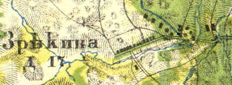 El pueblo de Zrekino en el mapa de 1860