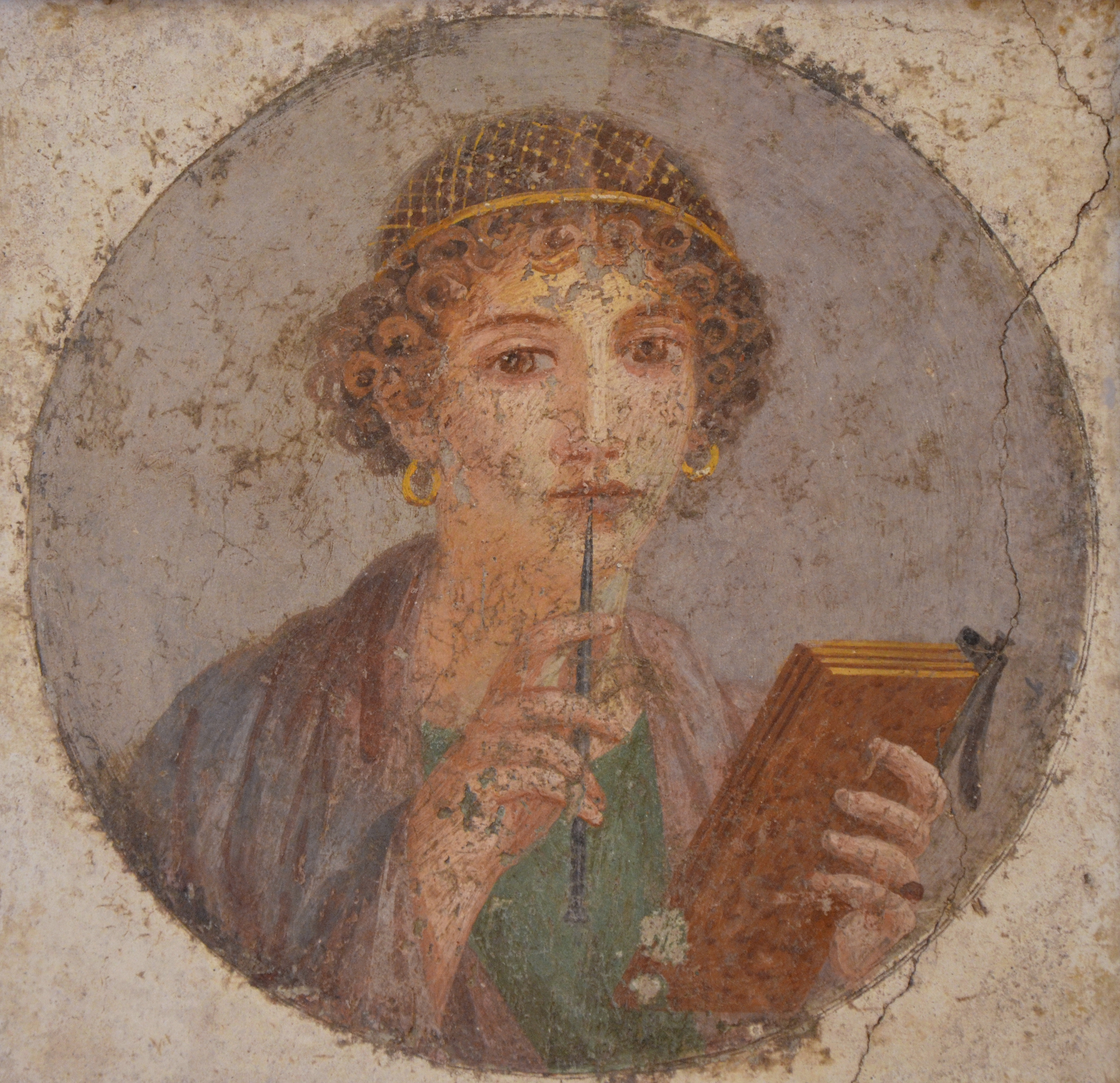 Fresco showing a woman so-called Sappho holding writing implements, from Pompeii, Naples National Archaeological Museum