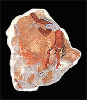 Fragment of a Minoan-style fresco found in an 18th Dynasty context in Egypt. Minoan fresko avaris 2.png