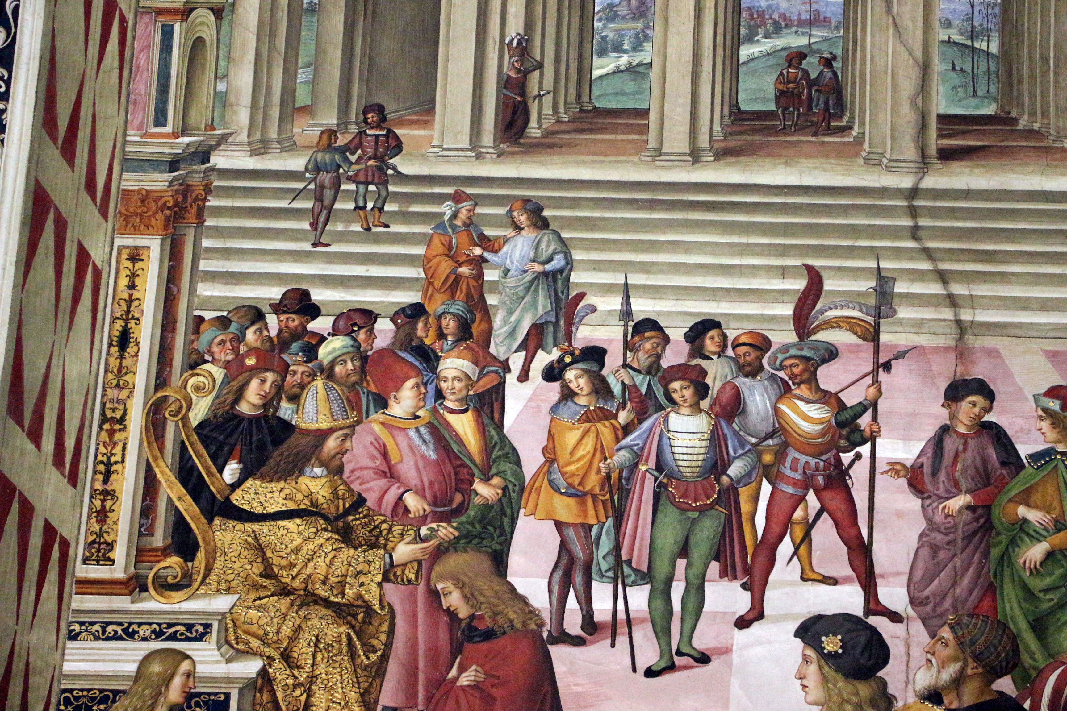 Pinturicchio, liberia piccolomini, 1502-07 circa, Enea Silvio incoronato poeta dall'imperatore Federico III 03.JPG