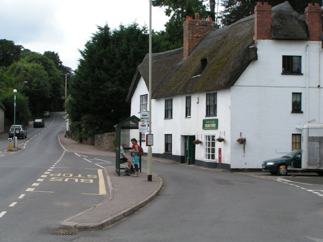 File:Village shop and bus stop, looking towards Crediton - geograph.org.uk - 1444214.jpg