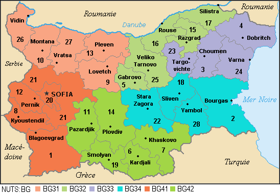 Distribution of provinces by NUTS: Level 1 (regions): Northern and South-Eastern, South-Western and South-Central (that are logistical regions too, the area covered by a truck from its logistic center in a day go and back); Level 2 (planning regions)