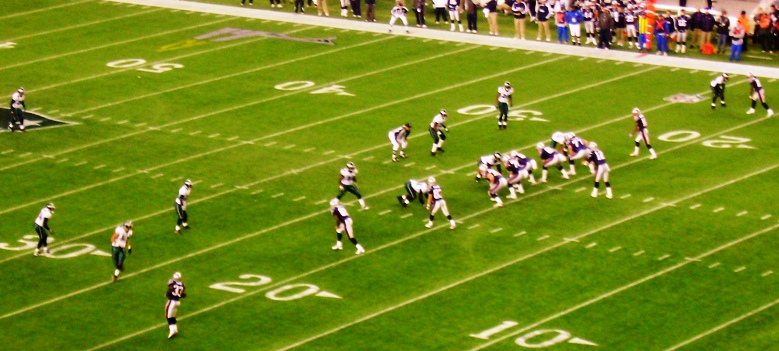 The New England Patriots lined up in a spread formation against the Philadelphia Eagles in 2007
