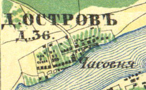 El pueblo de Ostrov en un mapa de 1860