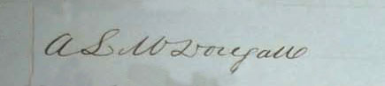 Signature of A. L. McDougall, 09/1854 from the Franklin House Hotel Guest Register dating from Sept, 1854 - April, 1855. This register is in the private collection of H. Blair Howell.
