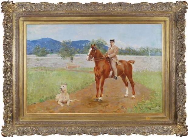 ''Giacomo Puccini a caballo en el [[Lago di Massaciuccoli