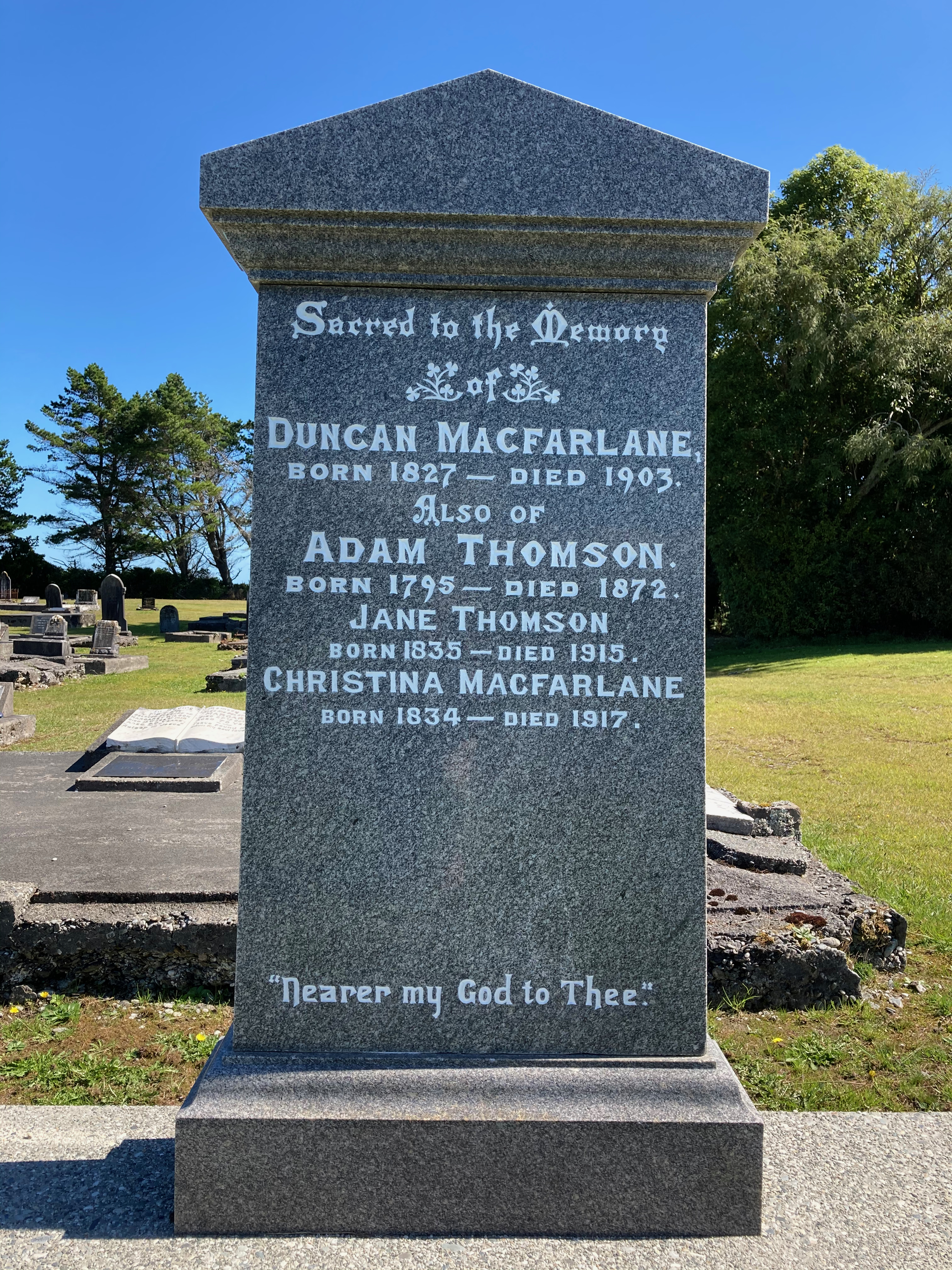 Grave of Duncan and Christina Macfarlane, Hokitika Cemetery, 2021