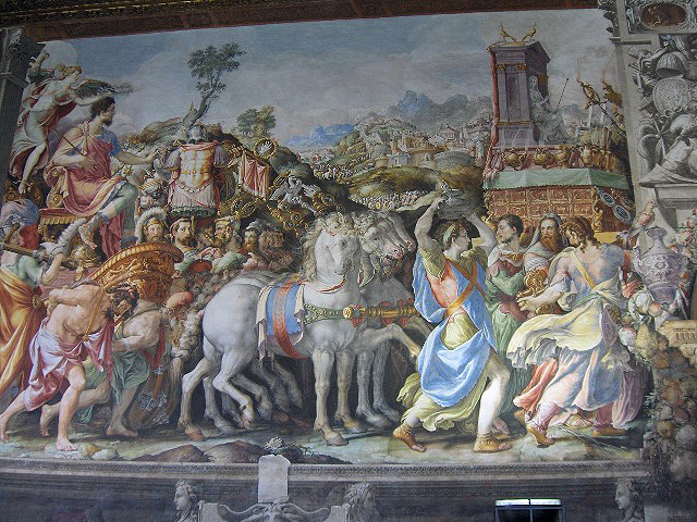 Francesco Salviati, Triomf van Furius Camillus, fresco op de oostelijke muur van de Sala dell'Udienza, Palazzo Vecchio, Firenze.