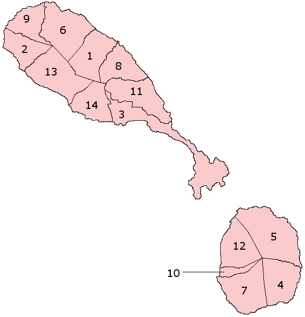 Parishes van Saint Kitts en Nevis