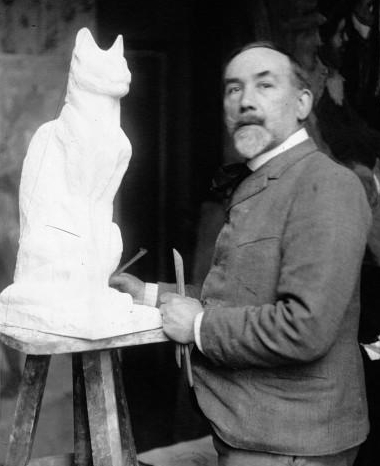 Théophile Steinlen, sculpting a cat in 1913.