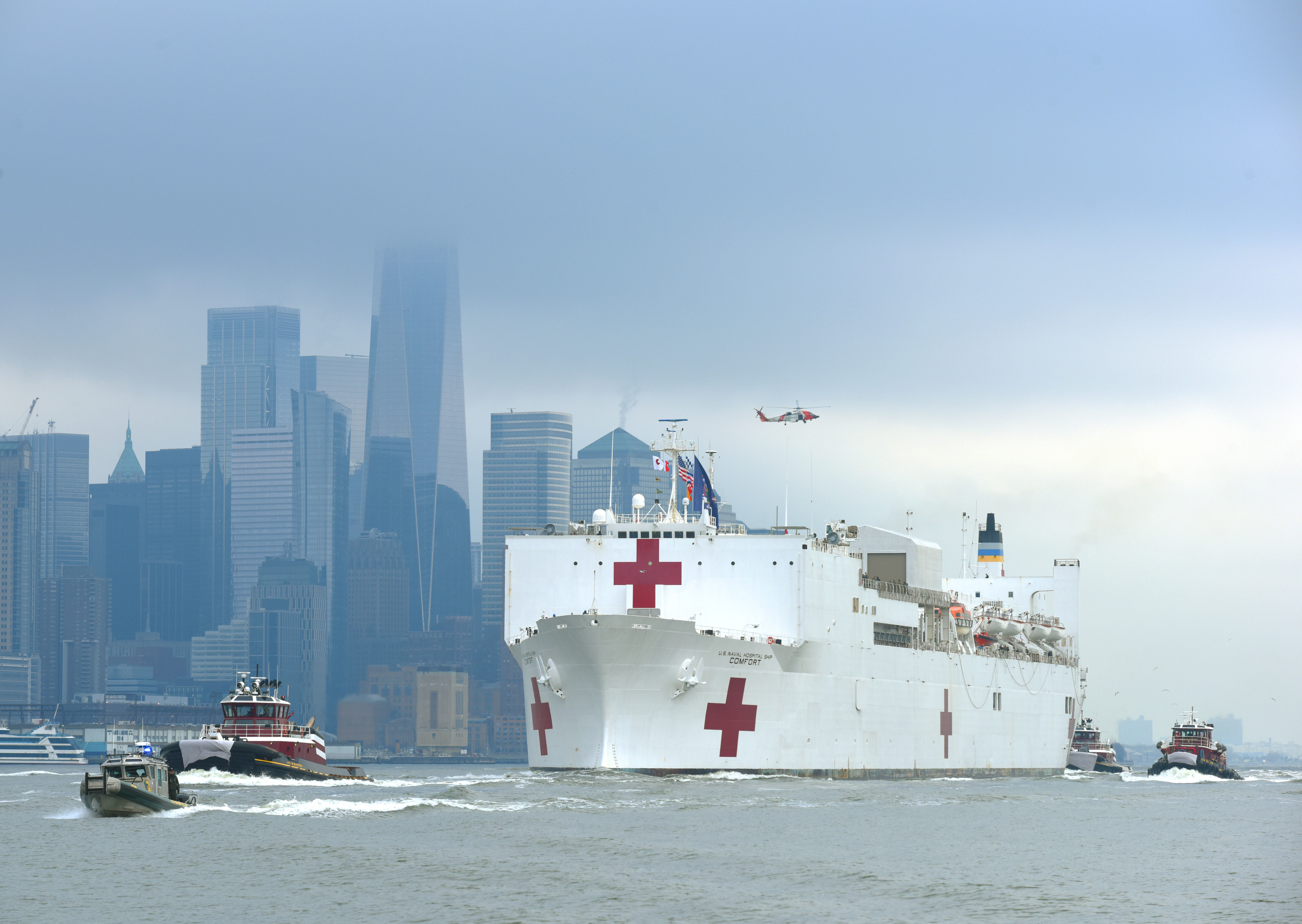 USNS Comfort arrival into New York Harbor, March 30, 2020