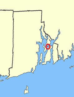 Hog Island, circled in red, in the inner part of Narragansett Bay