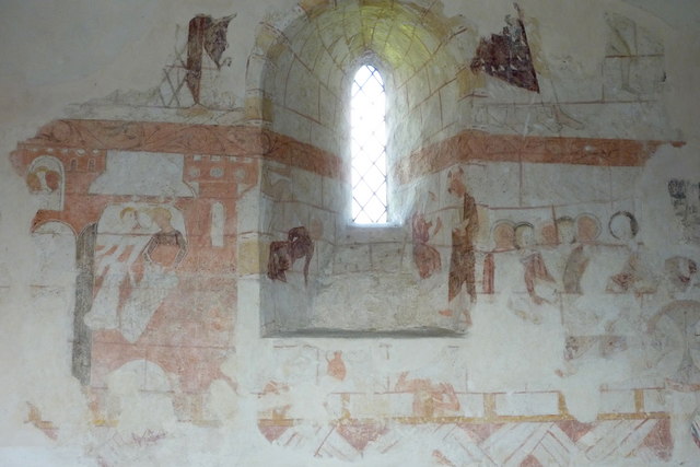 File:Medieval wall paintings and Norman window in the church of St. Thomas a Becket - geograph.org.uk - 1795359.jpg