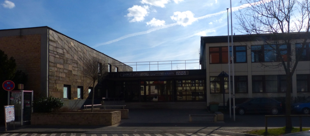 Main Entrance of Paul-Pfinzing-Gymnasium Hersbruck, Germany. View from Amberger Straße.