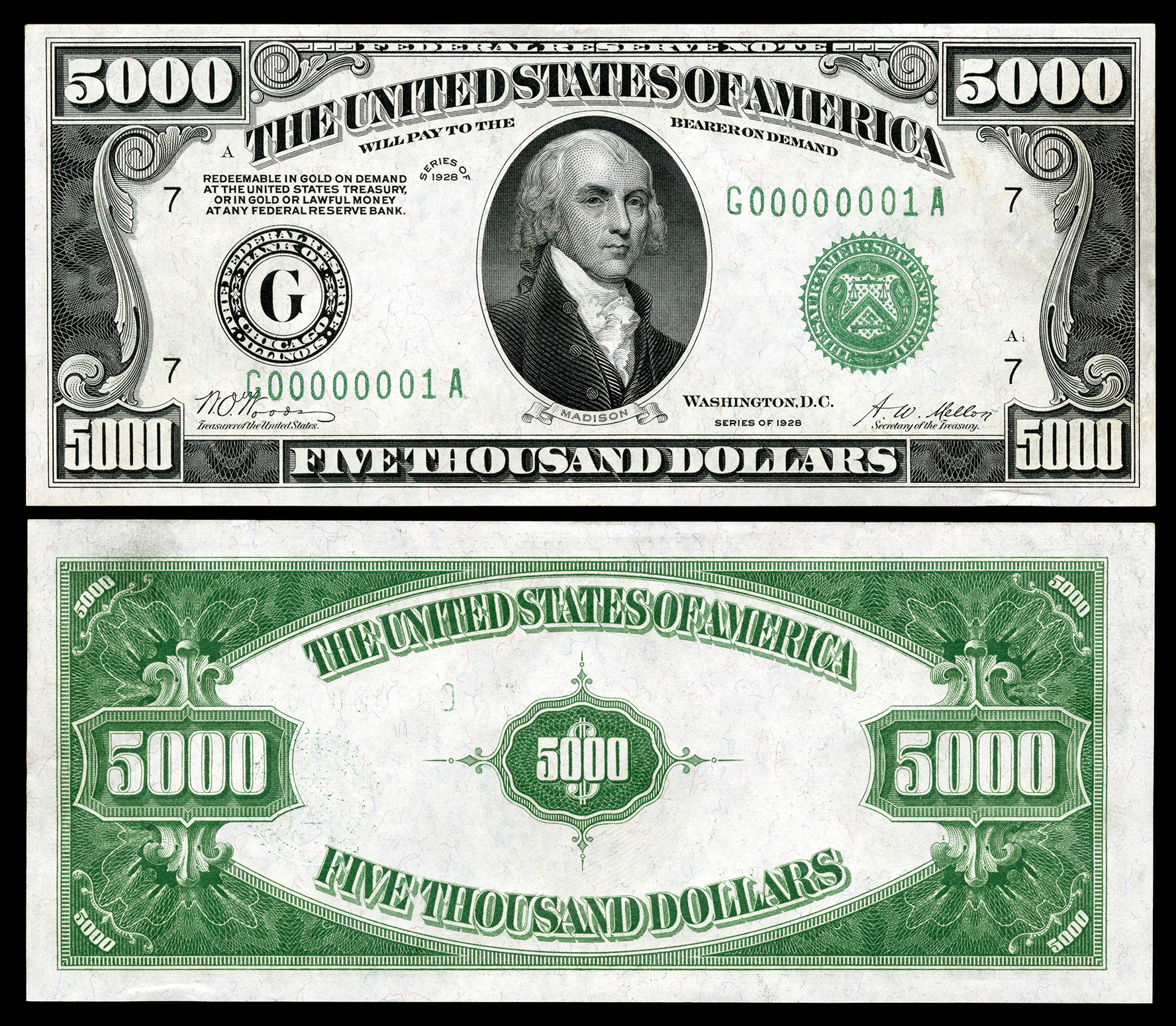 5,000 Dollars, Federal Reserve Note, United States, 1928