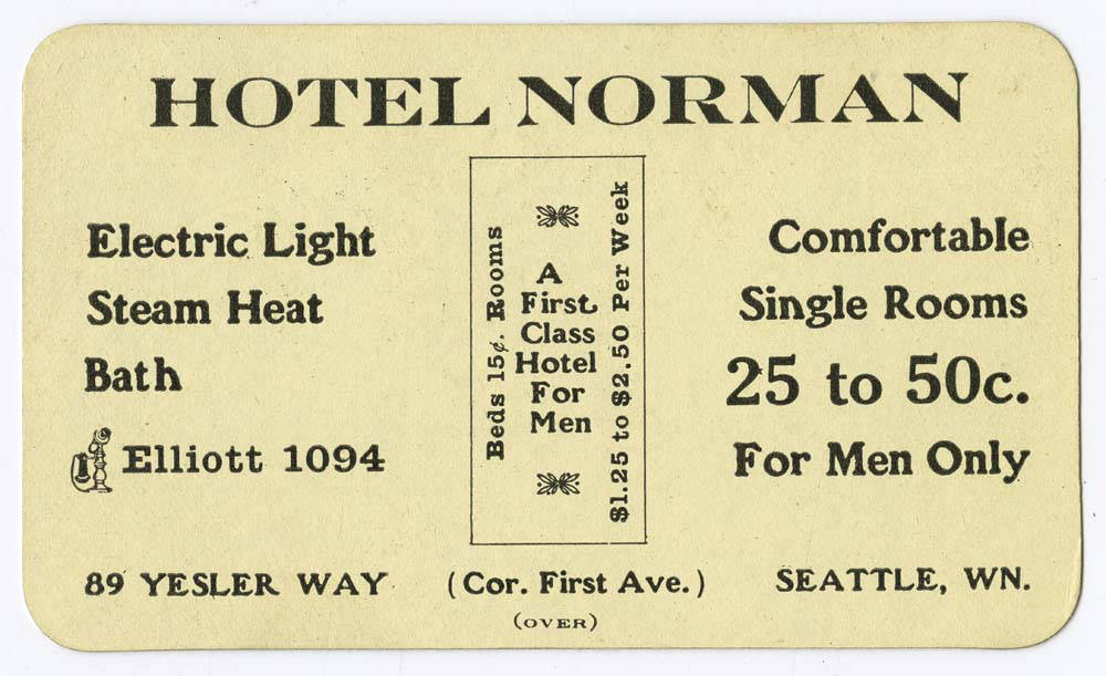 Business card for the Hotel Norman, Seattle, circa 1912 (MOHAI 11682)