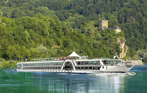 The river cruiser Amadeus Diamond is one of the hotelships at German trade fairs Jungfernfahrt der Amadeus Diamond.jpg