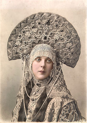 Russian Countess Olga Orlova-Davydova wearing a heavily beaded kokoshnik at the Masquerade Costume Ball of 1903