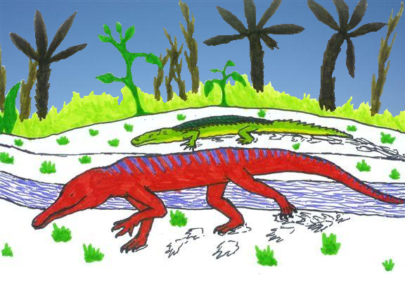 File:Champsosaurus & Leidyosuchus JWArtwork.png