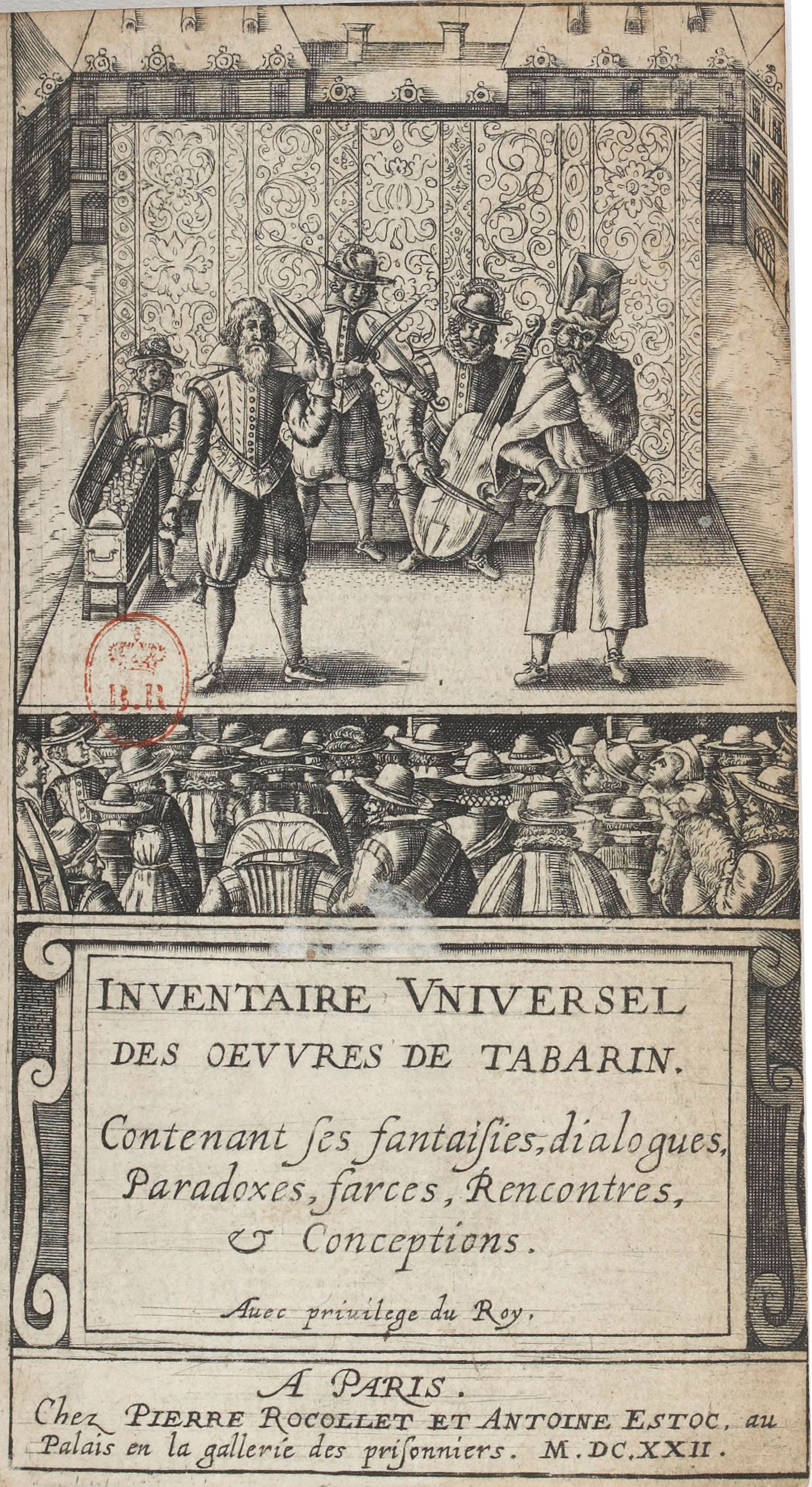 Couverture de l'''Inventaire universel des œuvres de Tabarin'', 1622