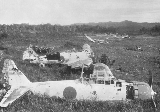 File:Japanese aircraft destroyed near Lae.jpg