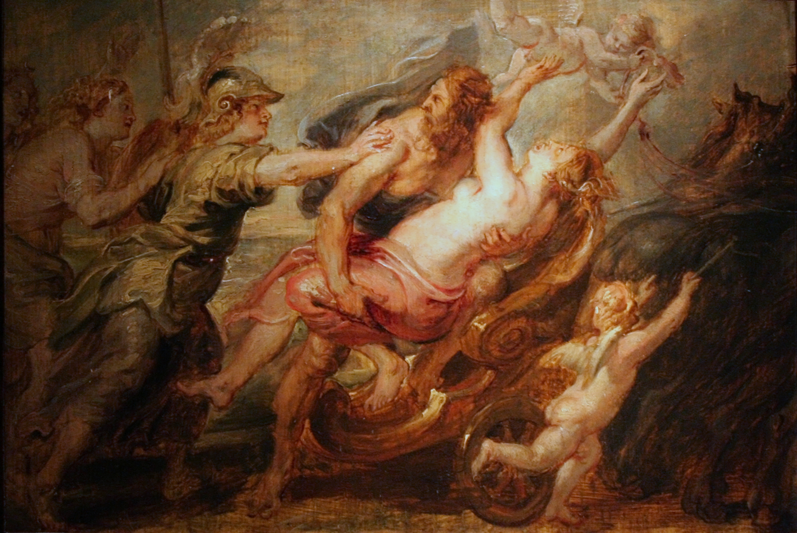 An image of the abduction of Persephone.
