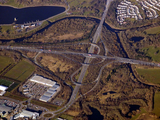 File:The M74 Junction 6 (Hamilton) from the air (geograph 5719064).jpg