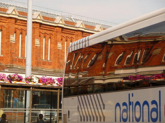 File:Bournemouth - station façade reflected in a coach - geograph.org.uk - 2013868.jpg