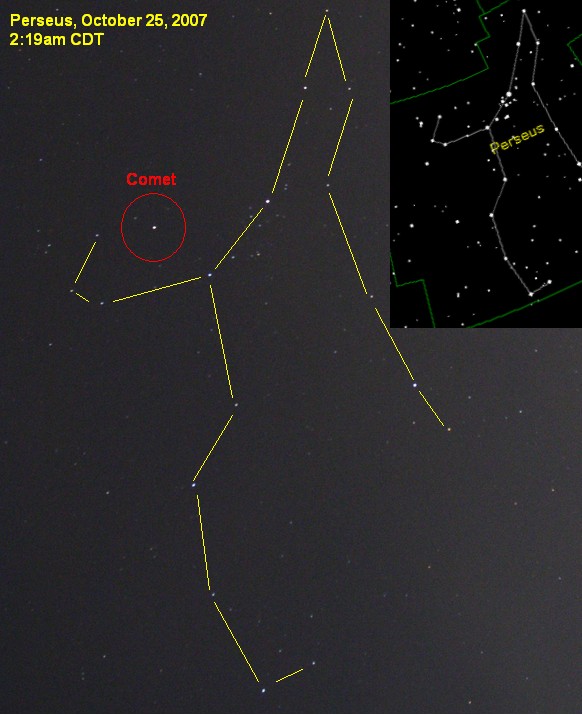 On October 25 the comet looked liked a bright new star in the constellation of Perseus.