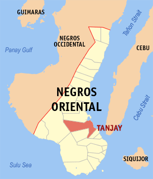 Mapa sa Negros Oriental nga nagpakita kon asa nahimutang ang Dakbayan sa Tanjay