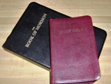 The Church of Jesus Christ prints both a large and small version of the Book of Mormon. Both the King James Version of the Bible and the Book of Mormon are used as scripture Bible BOM.jpeg