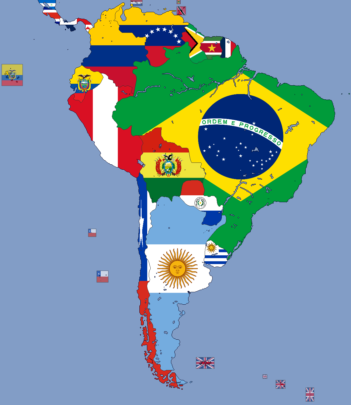 Flag Map Of South America 