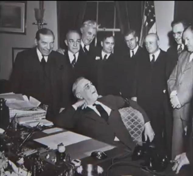 File:Franklin Delano Roosevelt and smiling staff..JPG