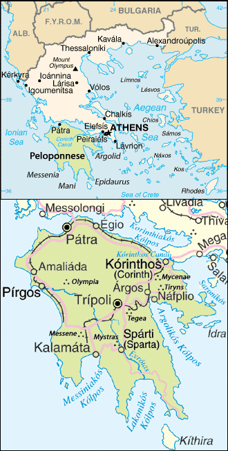 The Peloponnese within Greece