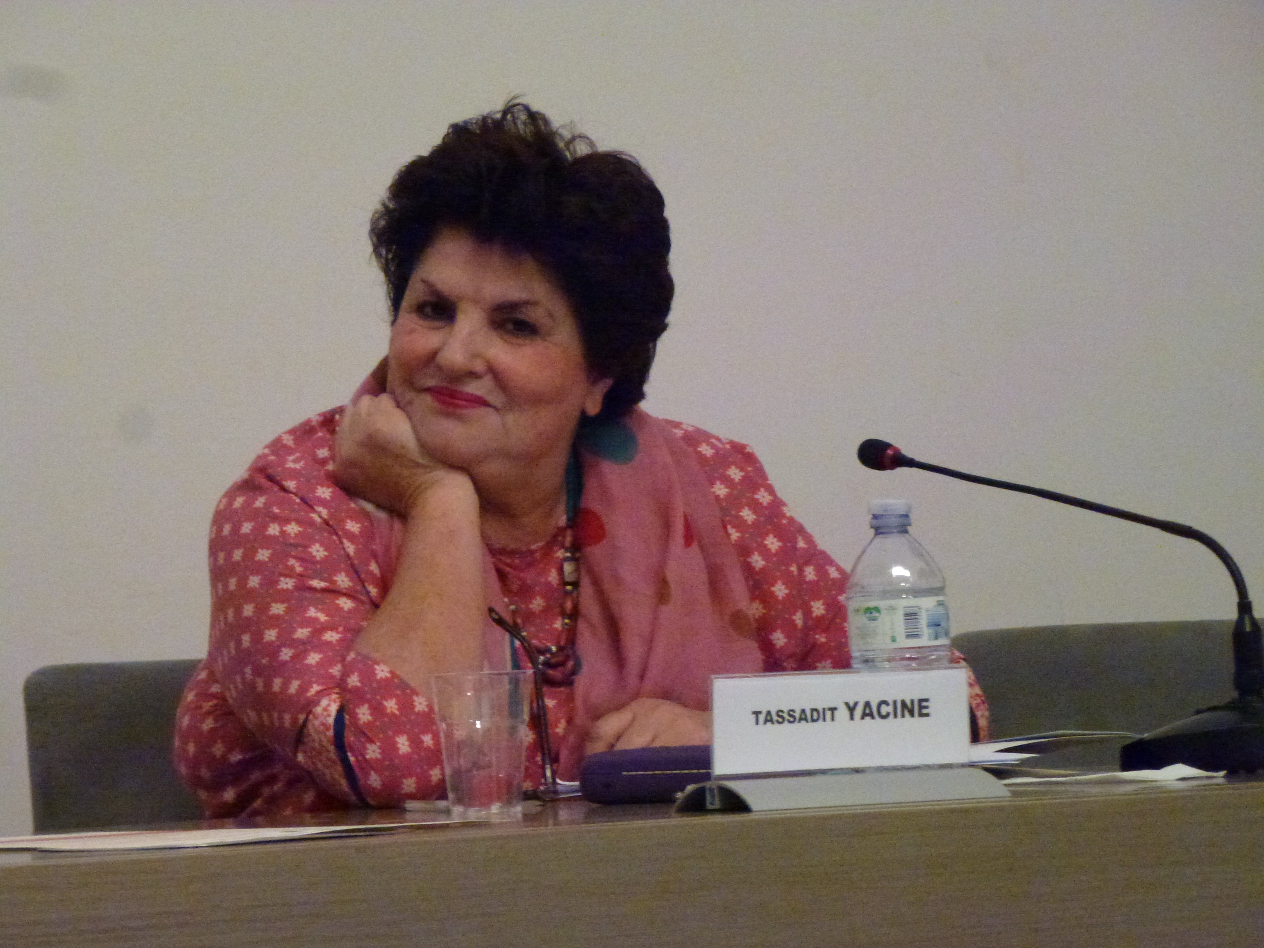 Yacine speaking at a conference in 2015