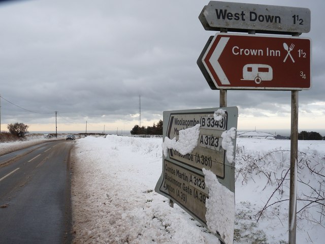 File:The A3123 at the junction with the road to West Down - geograph.org.uk - 1651045.jpg