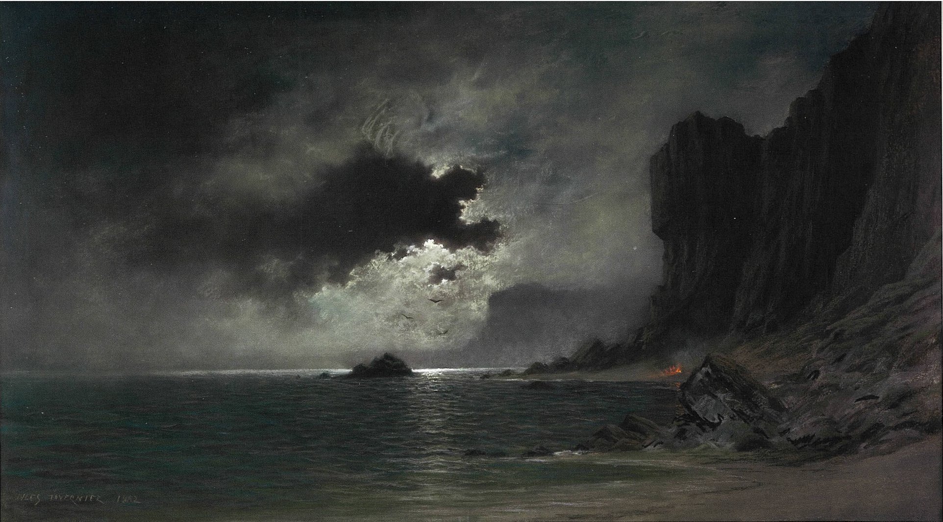 Night by the coast. Тавернье Жюль. Художник Jules Tavernier. Извержение Везувия 1786 Henry Pether. Full Moon Night on the quay - андреас Ахенбах Full Moon Night on the quay.